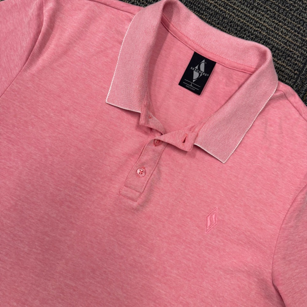 Skechers Polo Shirt Men Large Pink Short Sleeve Pique Knit Excellent Logo Tipped